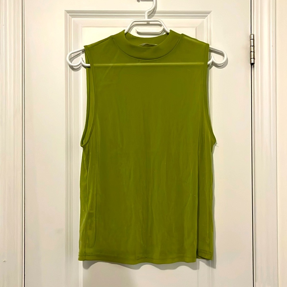 Green shimmery sheer mock neck tank
